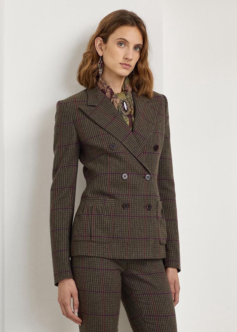 ラルフ ローレン ブレザー レディース ブラウン Fedya 弁慶の 格子縞 Tweed Jacket QVIZY4850